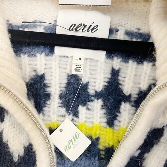 Aerie Womens Fairisle Quarter Zip Sweater Size L Multicolor Oversize New - Picture 6 of 8
